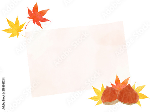 Photography 紅葉と栗が添えられた手紙　水彩イラスト