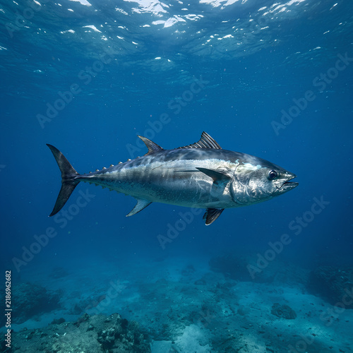 Large Fish Swimming in Ocean Waters Underwater Scene.