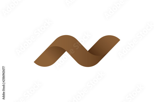 Modern Abstract Letter N Logo Icon with 3D Brown Ribbon Wave Design Isolated on White Background