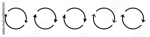 Set of different style refresh icons. Black circular arrow icon, repeat, refresh, reload. Circle refresh arrows rotating on white background. Vector illustration. design eps 10