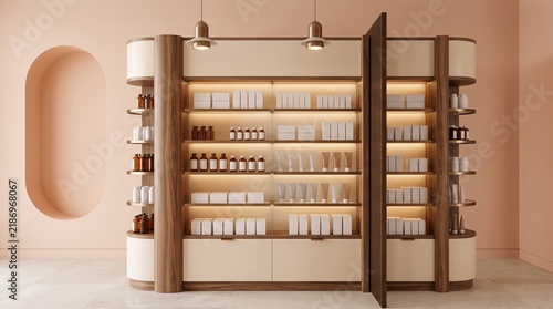 Modern Skincare and Beauty Display in Minimalist Boutique