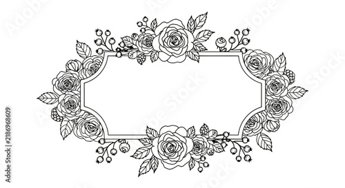 Vintage floral wreath border design element.