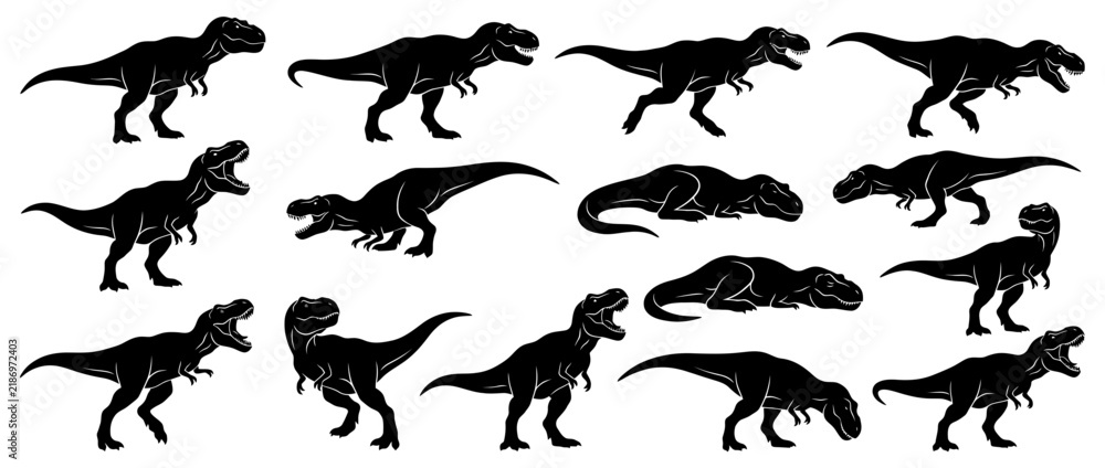 Fototapeta premium Dinosaur Silhouettes Collection on Transparent Background
