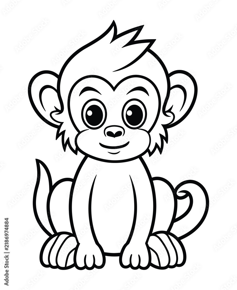 Fototapeta premium Monkey vector illustration. Black and white outline Monkey coloring book or page for children