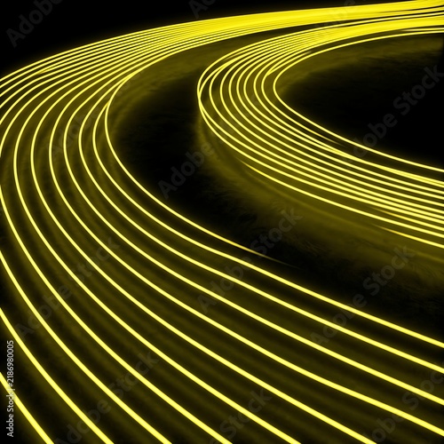 Curved parallel golden highway light streaks.