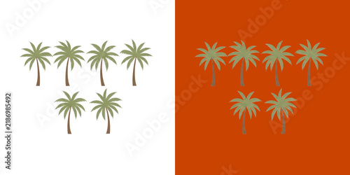 Minimalist palm tree patterns on split contrast color background design composition transparent png