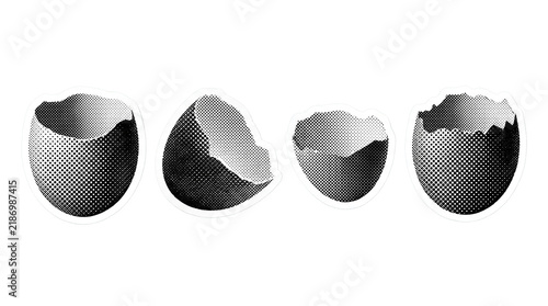egg shell retro halftone set , clean white border outline PNG