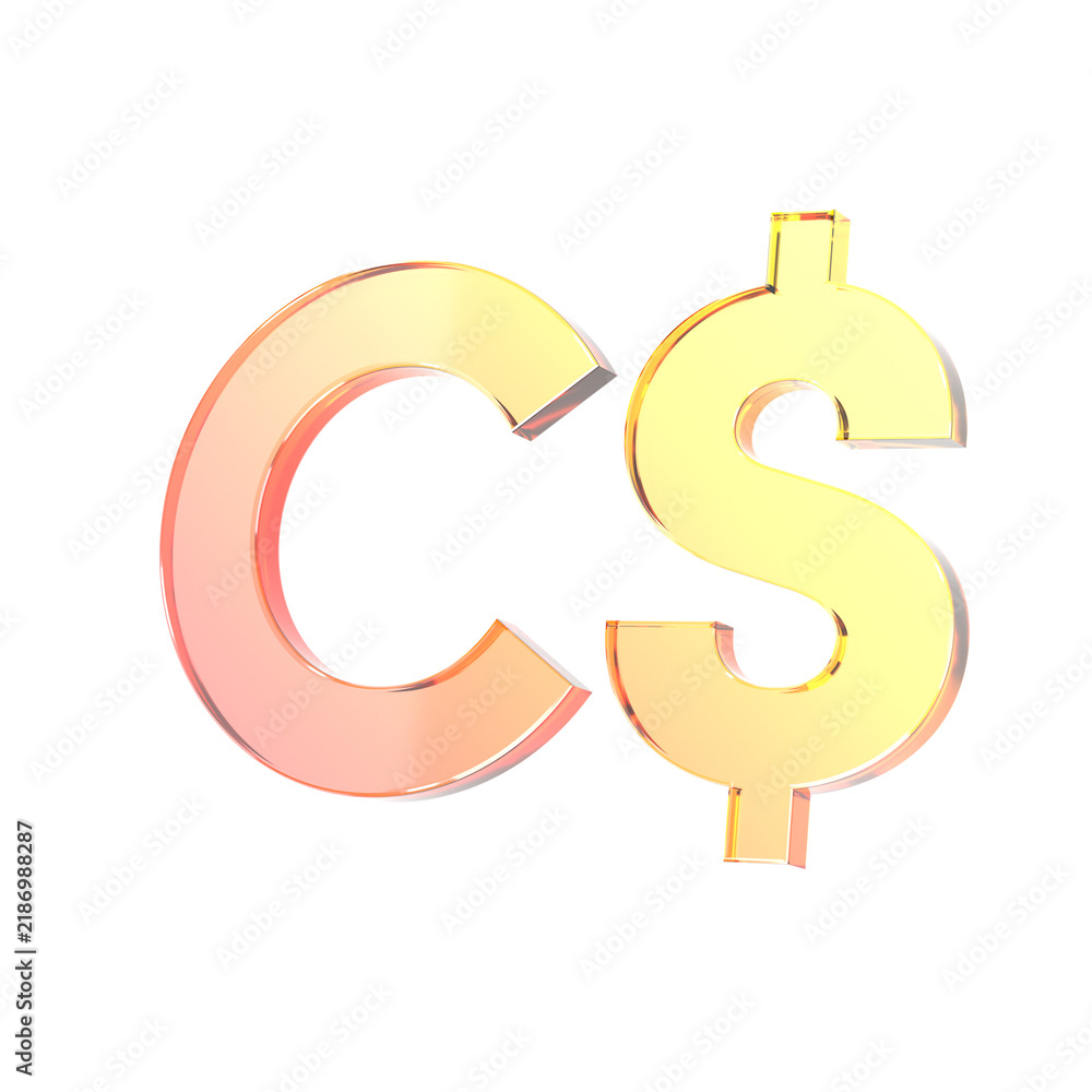 Obraz premium 3D Rendering Glass Canadian Dollar Sign Icon Gold Orange Gradient CAD Currency Money Finance Symbol on White Background