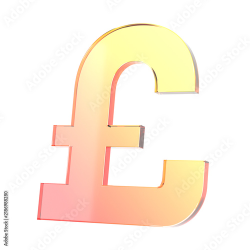 3D Rendering Glass British Pound Sterling Sign Icon Gold Orange Gradient GBP Currency Money Finance Symbol on White