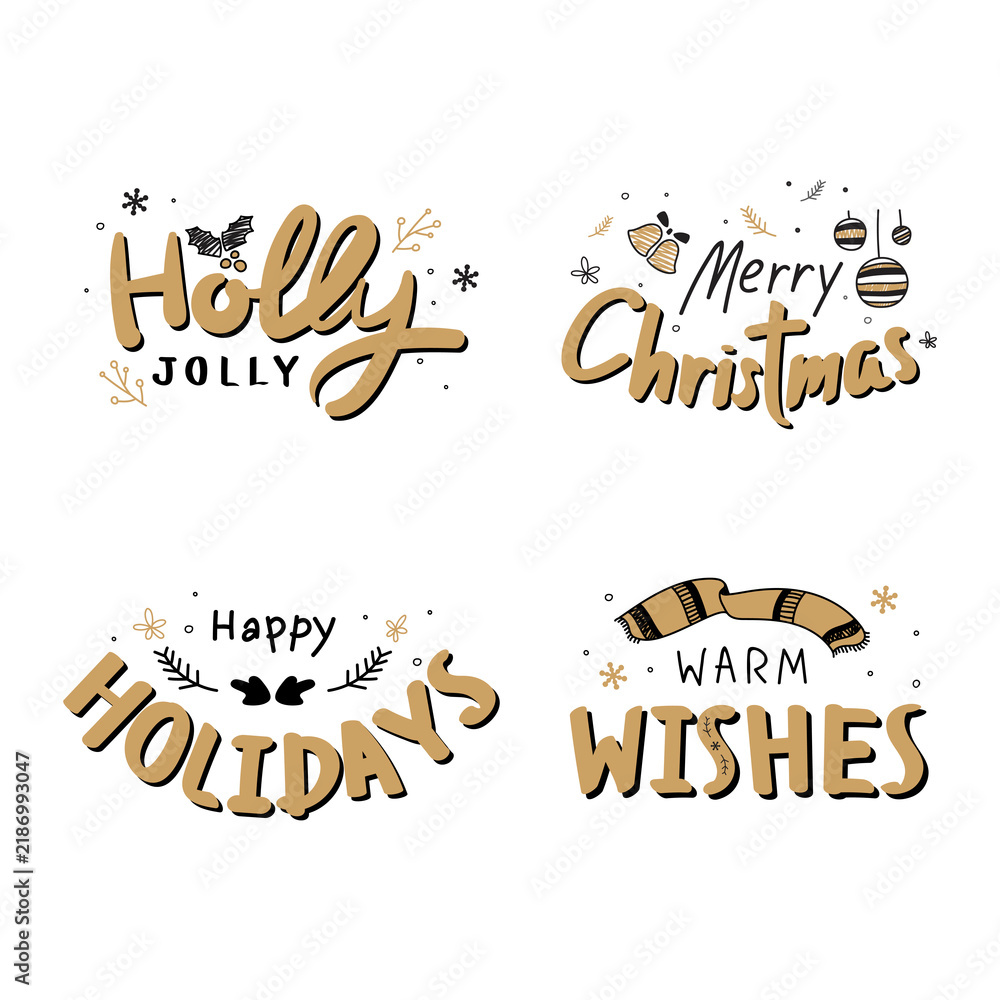 Naklejka premium Christmas wishes gold cute typography collection