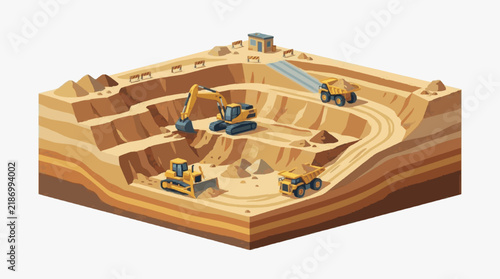 Modern 3D of Construction Excavation Site with Heavy Machinery in Earthy Tones with high quality professional line art symbols for modern creative design and digital branding projects