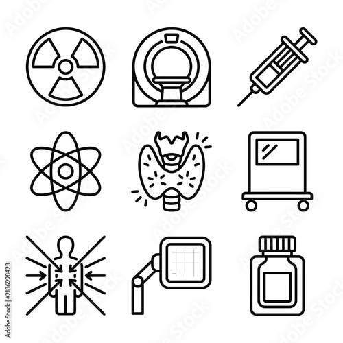 Medical diagnostics and radiology linear icon set for healthcare technology with medical icons