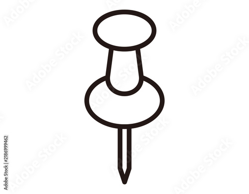 押しピンのシンプルな線画イラスト、掲示やオフィス用品に使えるデザイン Push pin line art illustration for office and notice boards