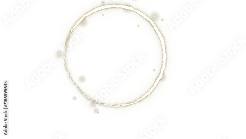 Coffee ring stain isolated on a clean transparent surface with tiny droplets surrounding the circular mark, creating a realistic texture element for design projects.