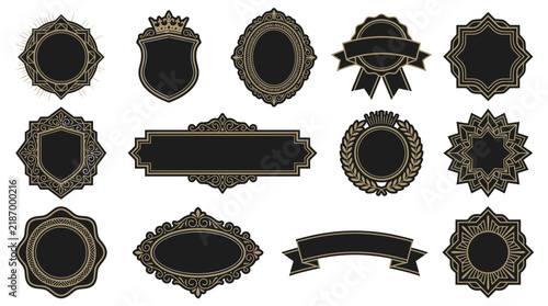 Collection of Vintage Heraldic Badges and Emblems on Transparent Background