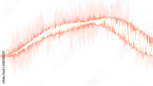 Cuadro en lienzo Sound wave line in bright coral orange color curving across empty transparent background representing digital audio frequencies and musical rhythm for modern graphic design