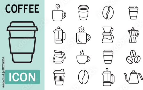 Coffee icon collection for beverages and cafes