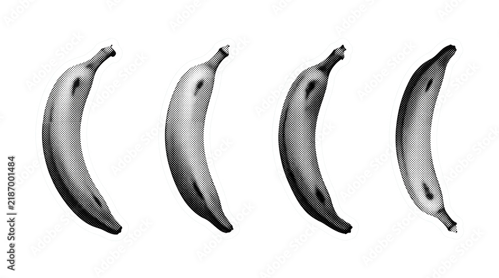 Obraz premium plantain retro halftone set , clean white border outline PNG