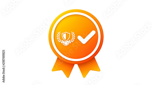 Orange round checkmark badge quality guarantee symbol