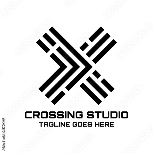 Bold abstract X logo with diagonal segments.