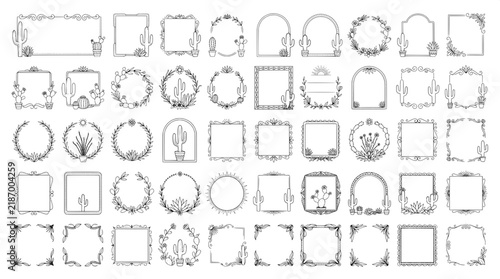 Collection of cactus and succulent decorative frames for desert themed design with succulent borders desert theme plant borders