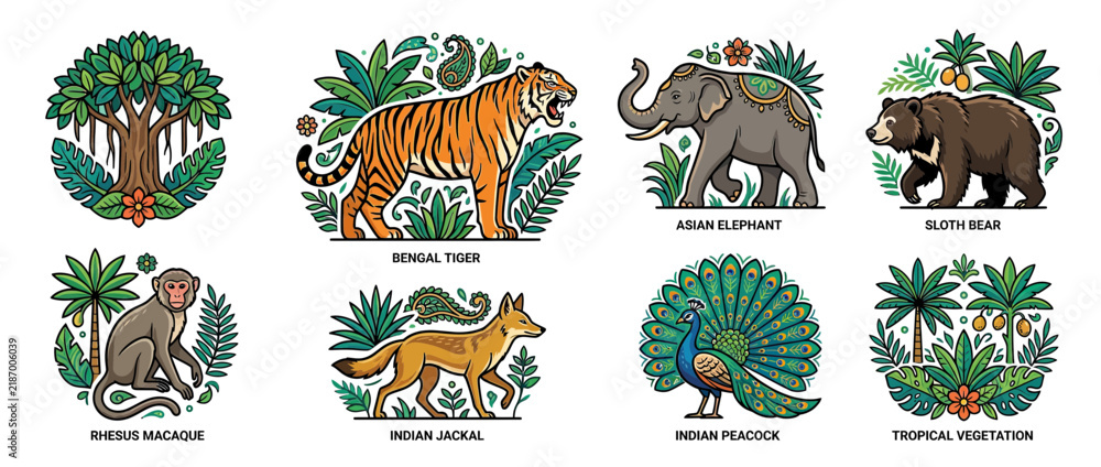 Obraz premium Jungle Wildlife and Tropical Flora Collection