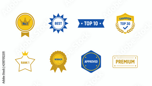 A collection of vector award badges and labels showcases achievement and recognition badge champion competition design distinction emblem flat