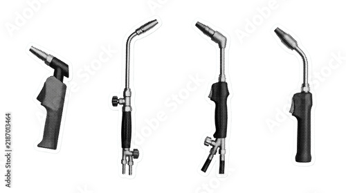 welding torch retro halftone set , clean white border outline PNG