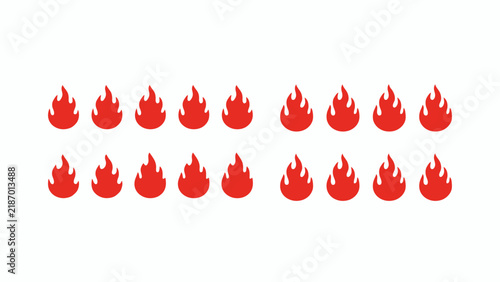 A collection of red flame shapes is presented as a flat vector illustration flames fire graphic design element heat