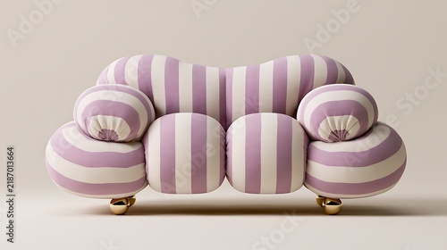Modern striped lavender and cream upholstered armchair with rounded arms