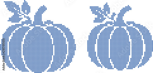 Blue pumpkin stitch pattern autumn design