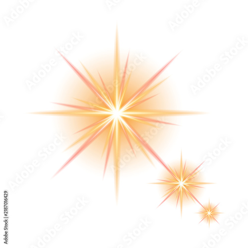 Glowing Golden Starburst Light Effects Isolated on Transparent Background