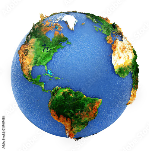 Vivid Globe Showing The Americas and Atlantic Ocean With Detailed Terrain and Ocean Texture