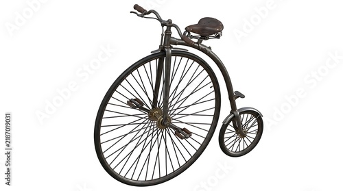 Vintage Penny Farthing Bicycle with Large Front Wheel Isolated on a Clean White Background Studio