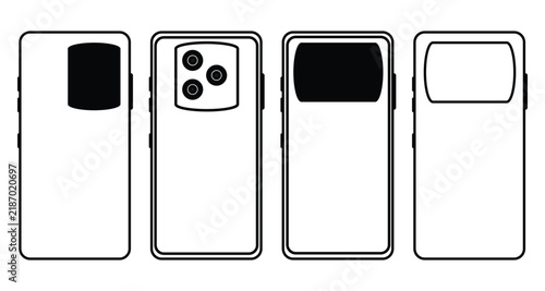 Four View Smartphone Body Mockup Outline Collection