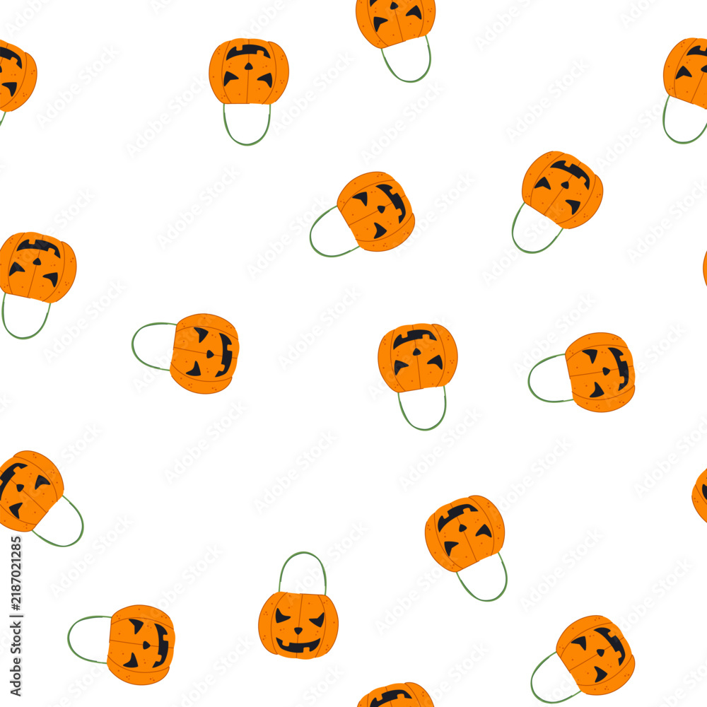 Fototapeta premium pattern candy halloween bucket cartoon. basket trick, kid pumpkin, treat spooky candy halloween bucket sign. seamless symbol vector illustration
