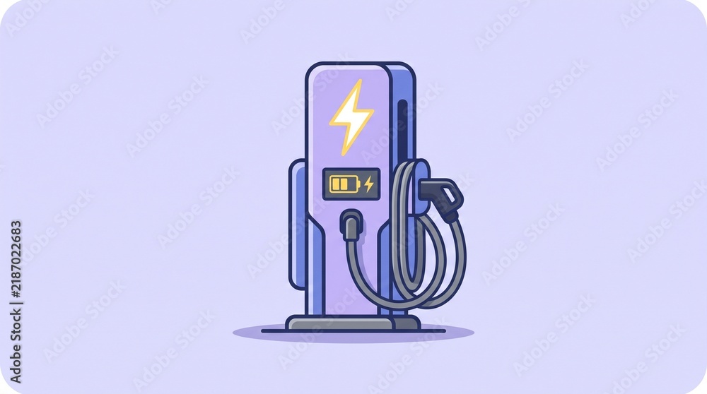Naklejka premium Fast EV charging station icon with lightning symbol and coiled cable, isolated on pastel background for electric mobility and rapid energy concepts