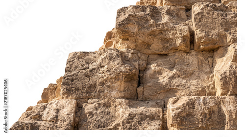 Ancient limestone blocks of a pyramid, weathered desert stone texture, architectural ruins of an antique monument isolated PNG with Transparent Background