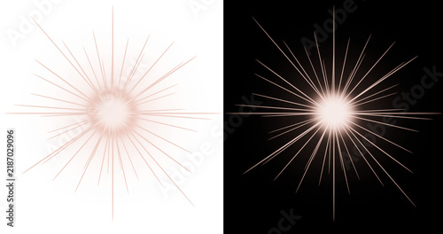 Rose gold starburst light flare isolated on transparent background