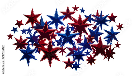 Scattered red and blue stars and sparkles on white background vector art.