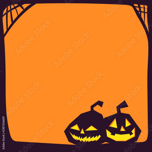 Halloween Poster with Carved Pumpkin and Orange Background