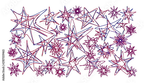 Abstract scribble star doodles in red and blue colors for messy artistic background design.