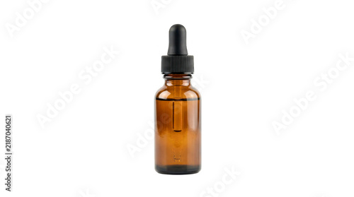 Obraz na płótnie Small brown glass bottle with a black dropper for essential oil isolated on tran