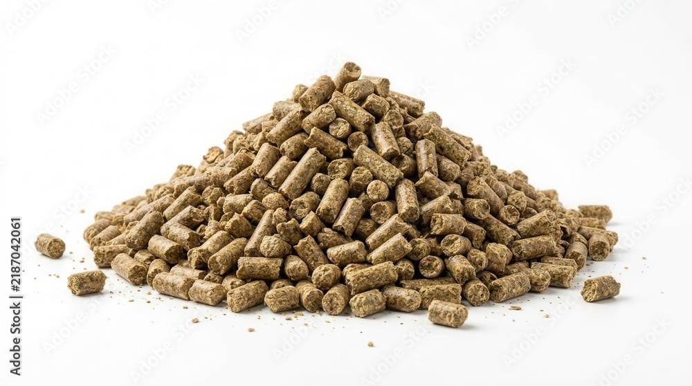 Obraz premium Animal feed pellets piled high against a clean white background