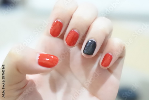 Fotografie woman hands with red manicure