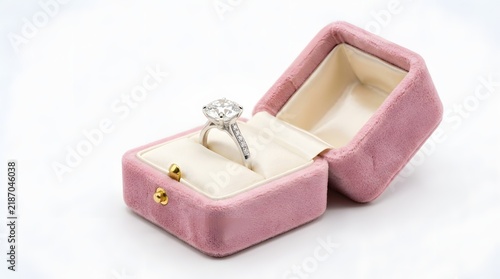 Elegant Pink Ring Box Open with Diamond Ring Display