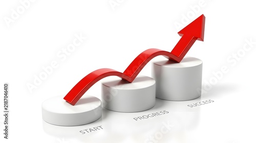 Red Rising Arrow Over Steps Start Progress Success