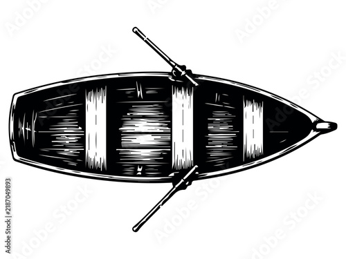 Принти на полотні Wooden Rowboat Top View Engraving Style Vector Illustration