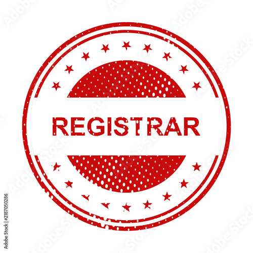 Red circular registrar stamp with geometric design illustration