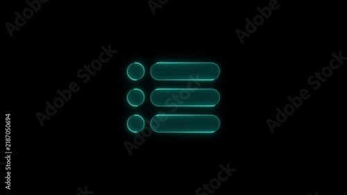 A neon glowing bullet list graphic pulsates with an ethereal cyan light against a dark, minimalist background, ideal for tech interfaces.